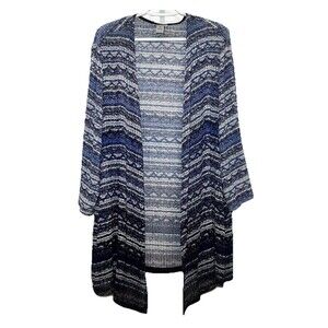 Catherines 1X Blue White Marled Cocoon Waterfall Cardigan Plus Size